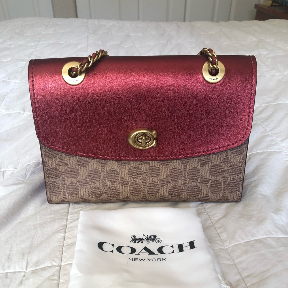 COACH COATED CANVAS SIGNATURE METALLIC PARKER BAG